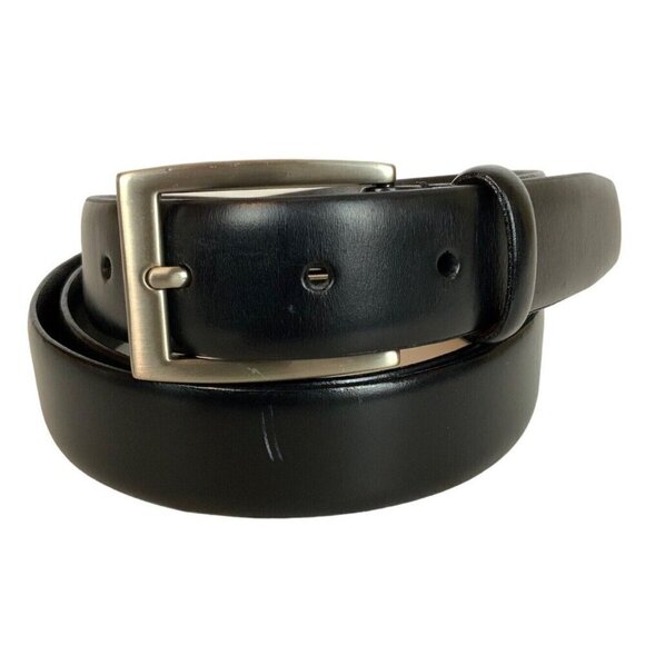 Joseph A Bank Mens Dress Belt Size 42 Black Genuine Leather Silvertone Buckle - Picture 1 of 3